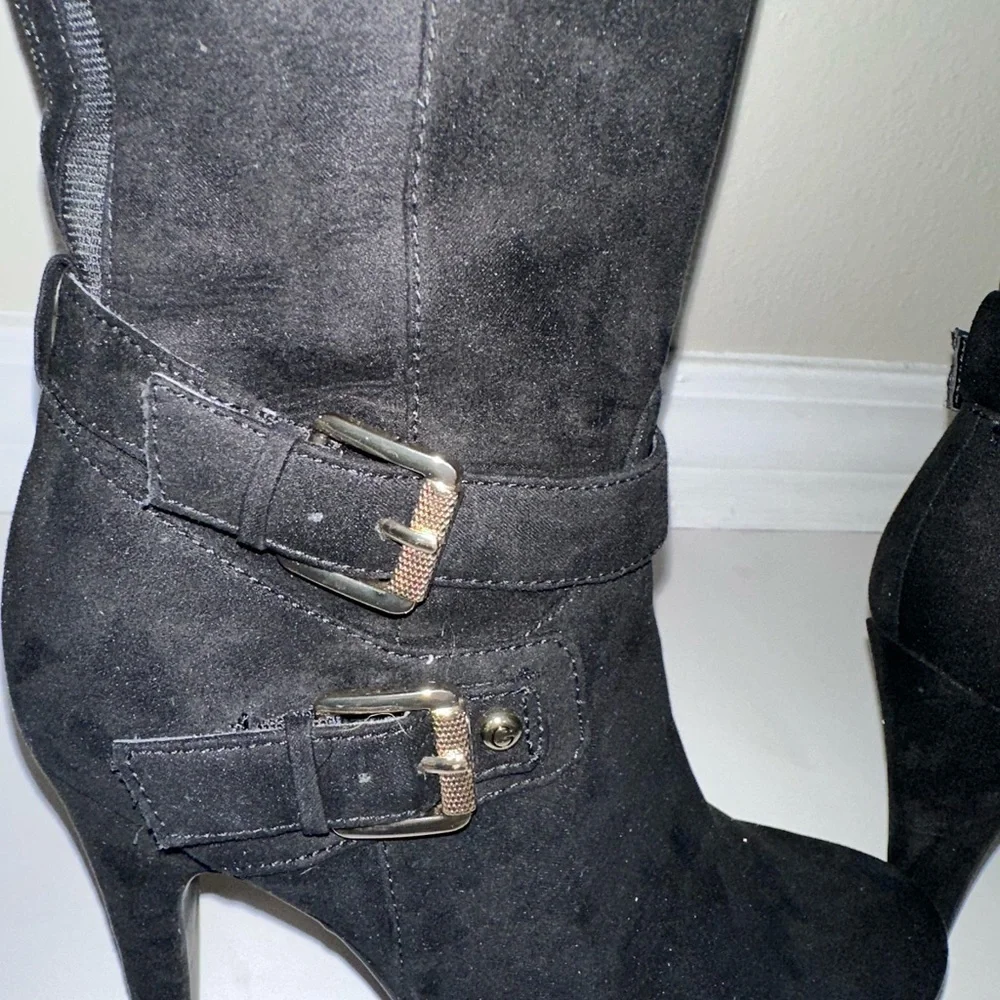 Guess GGDolli2 Black Quilted Platform Knee High Heeled Boots